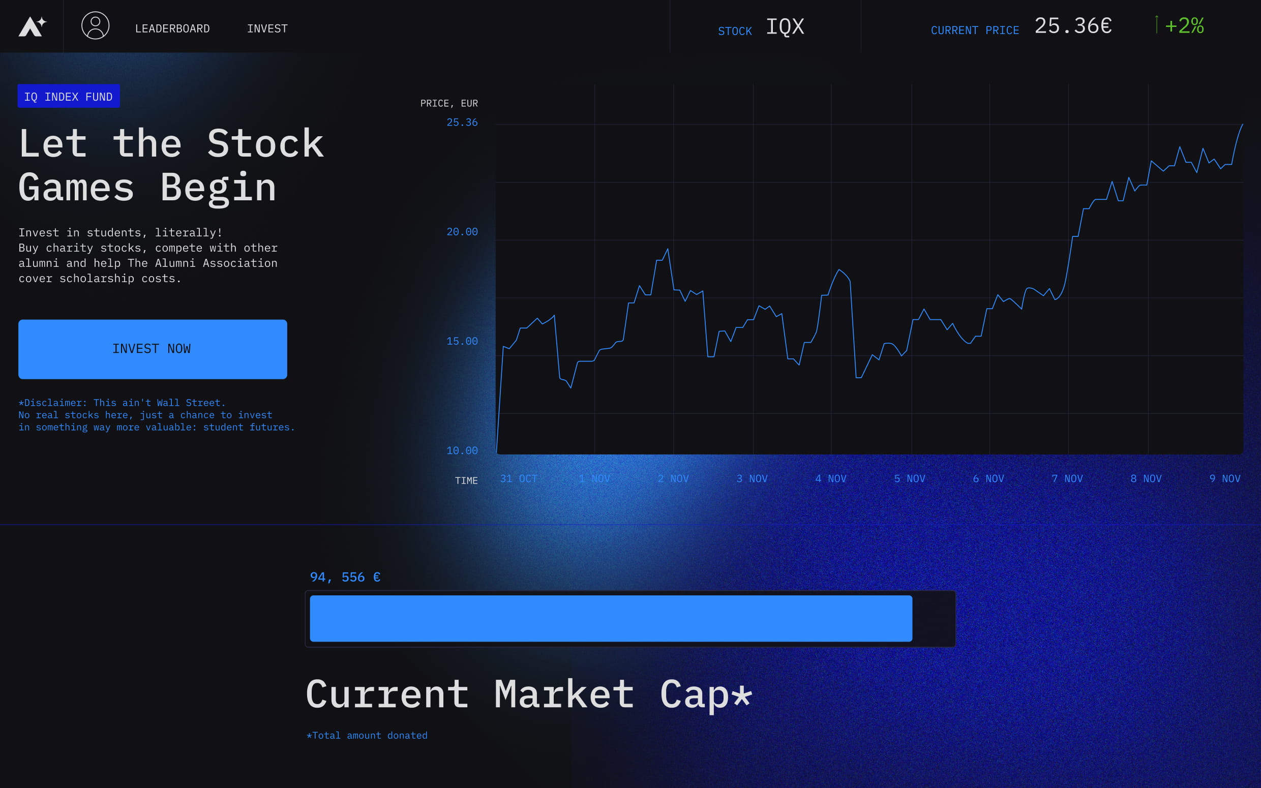 Image of landing page dashboard
